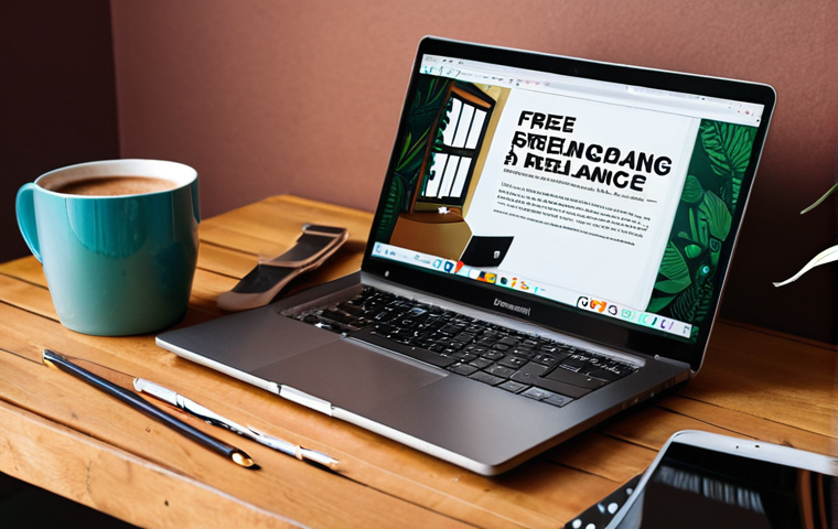 **Freelancing**: "An inspiring workspace with a laptop, creative tools, and a cup of coffee, symbolizing the freedom and flexibility of freelancing. The background features a diverse range of project ideas, showcasing various freelance services like graphic design and writing."